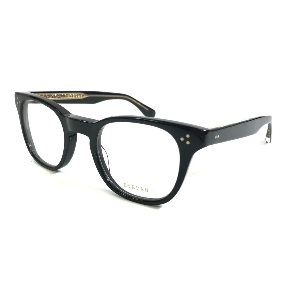 Eyevan Eyeglasses Frames Womack-E PBK Polished Black Gold Horn Rim 45-23-142